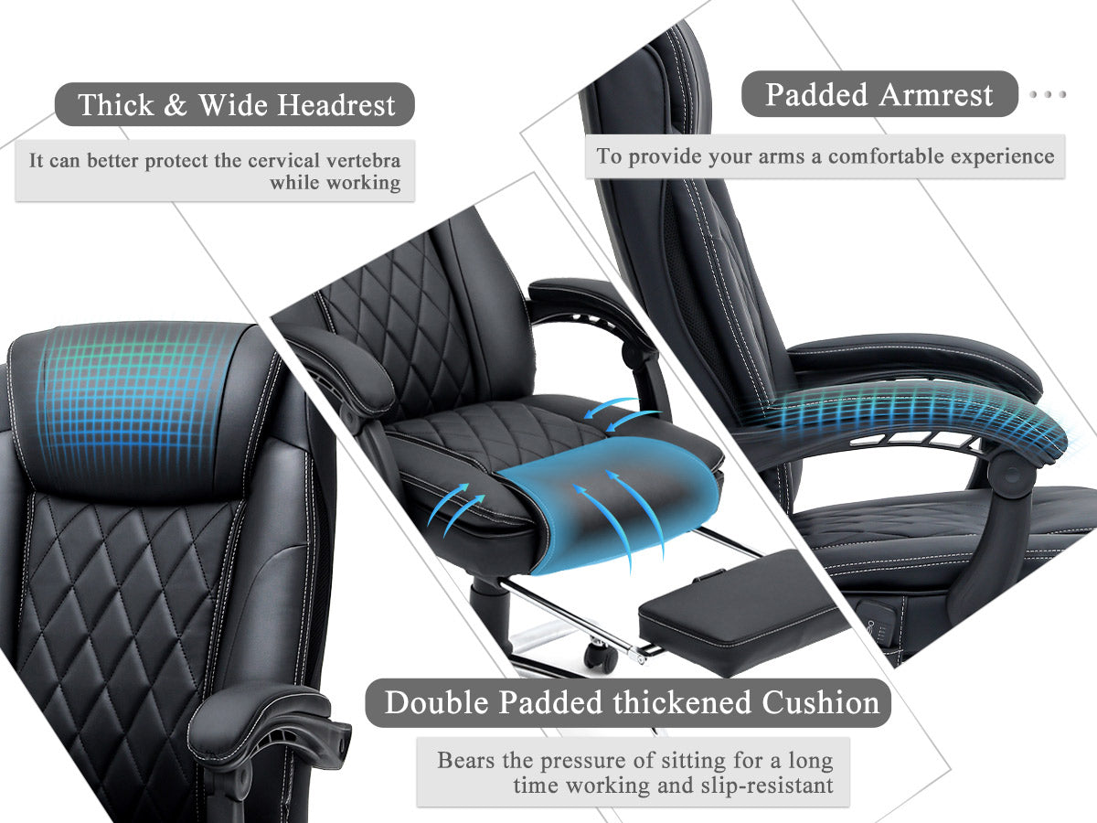 Thick and wide headrest can better product the cervical vertebra while working.Padded armrest provides your arms a comfortable experience. Double padded thickened cushion bears the pressure of sitting for a long time working and slip-resistant.| Homrest furniture