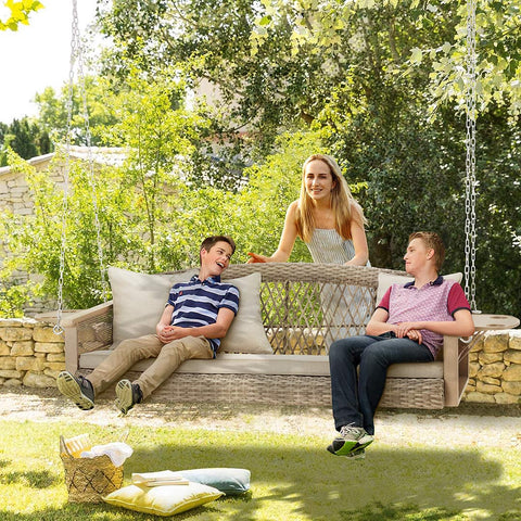 A porch swing creates a cozy and inviting  space that encourages connections with others.