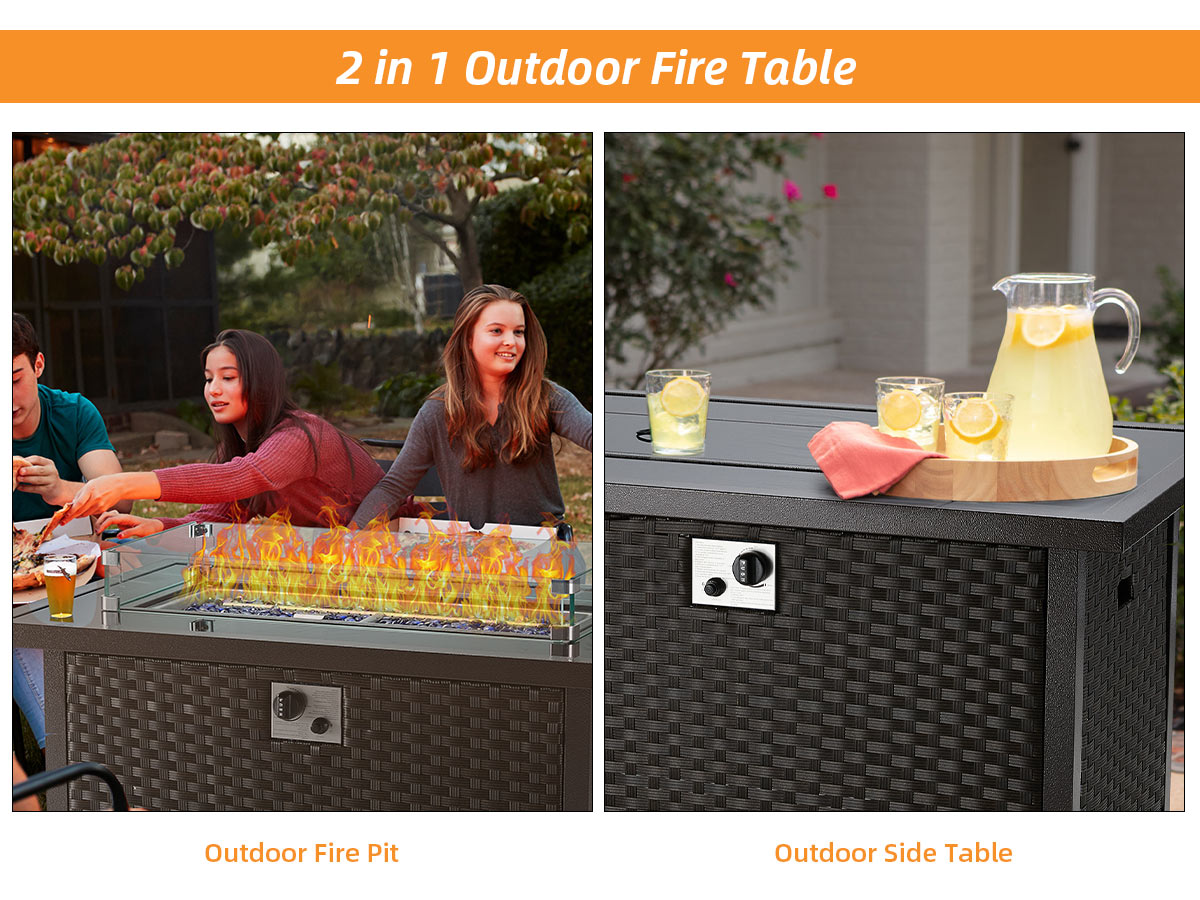 2-in-1 design of Homrest propane fire pit table.
