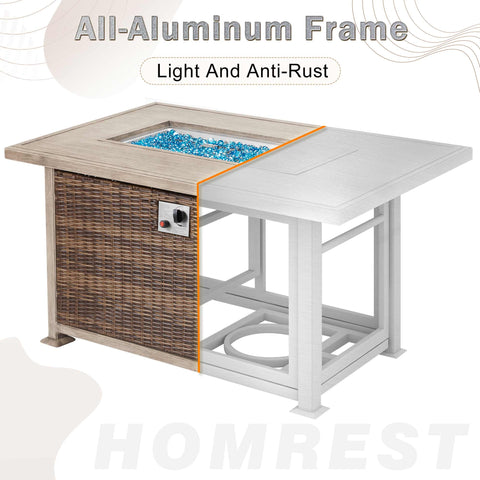 Homrest has upgraded the tabletop to an aluminum table top, which attributes to reduce weight, better prevent rust, prevent damage during transportation, and increase the service life of the patio fire pit table.