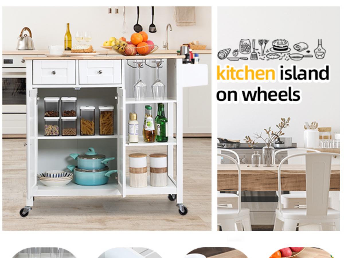 Kitchen Island on Wheels, White