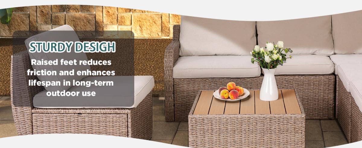 Upgraded materials,delicate colors, high-quality smooth hand-woven wicker,all-weather tabletop,thickened cushion with zipper.