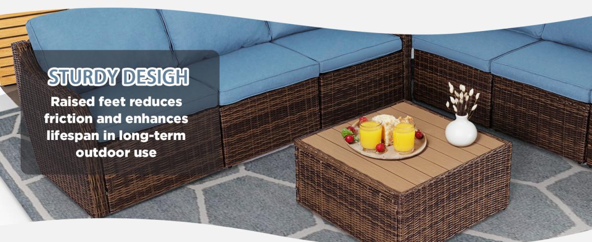 Upgraded materials,delicate colors, high-quality smooth hand-woven wicker,all-weather tabletop,thickened cushion with zipper.