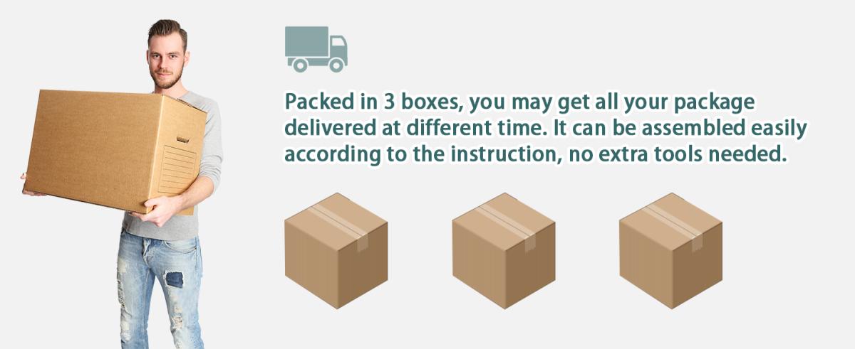 Packed in 3 boxes, you may get all your package delivered at different time.