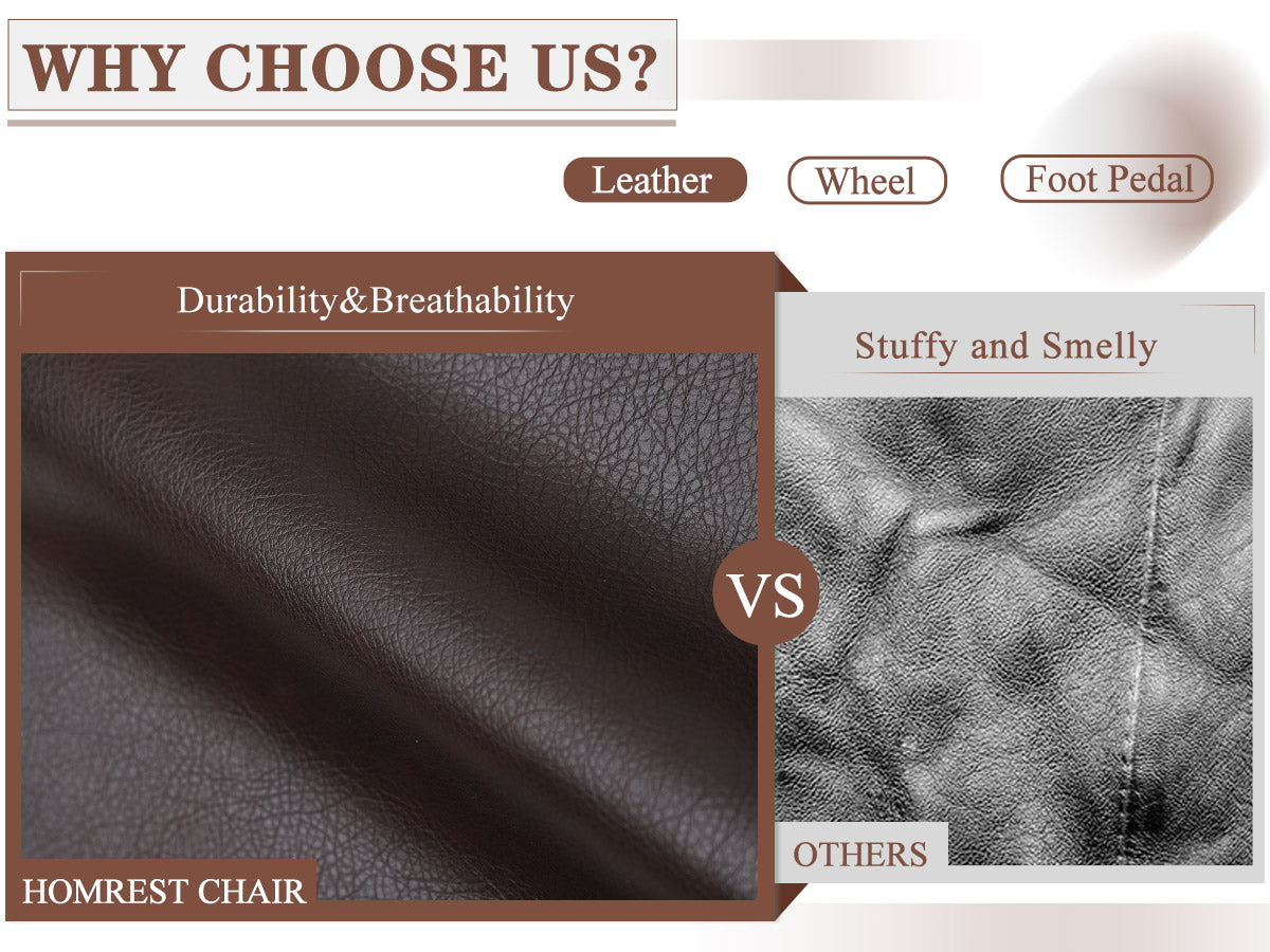 Comparison of Homrest office chairs's durable and breathable leather and other office chairs' stuffy and semlly leather.