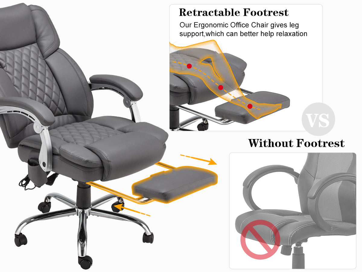 Executive Office Chair, Ergonomic Desk Chair Big and Tall Massage and Heated, Gray