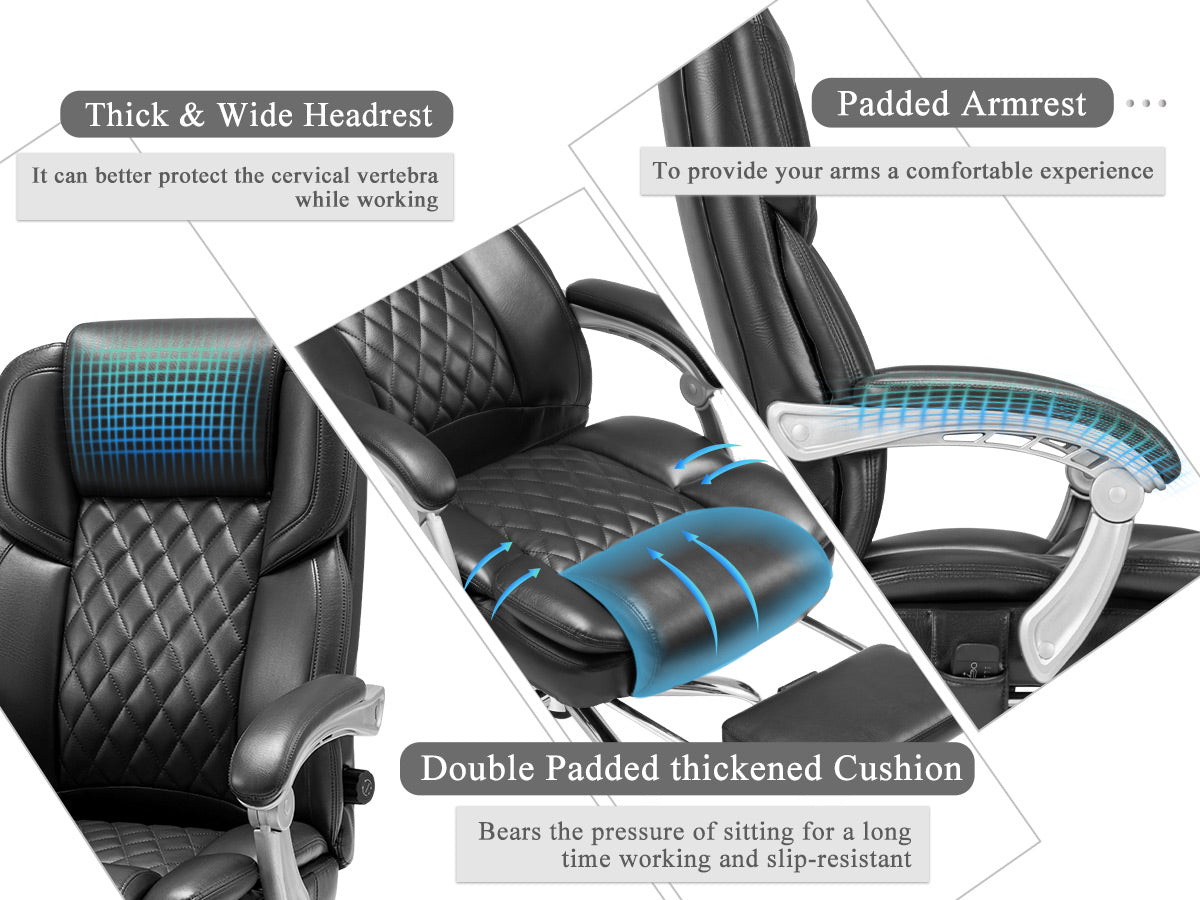 Thick and wide headrest can better product the cervical vertebra while working. Padded armrest provides your arms a comfortable experience. Double padded thickened cushion bears the pressure of sitting for a long time working and slip-resistant.| Homrest furniture