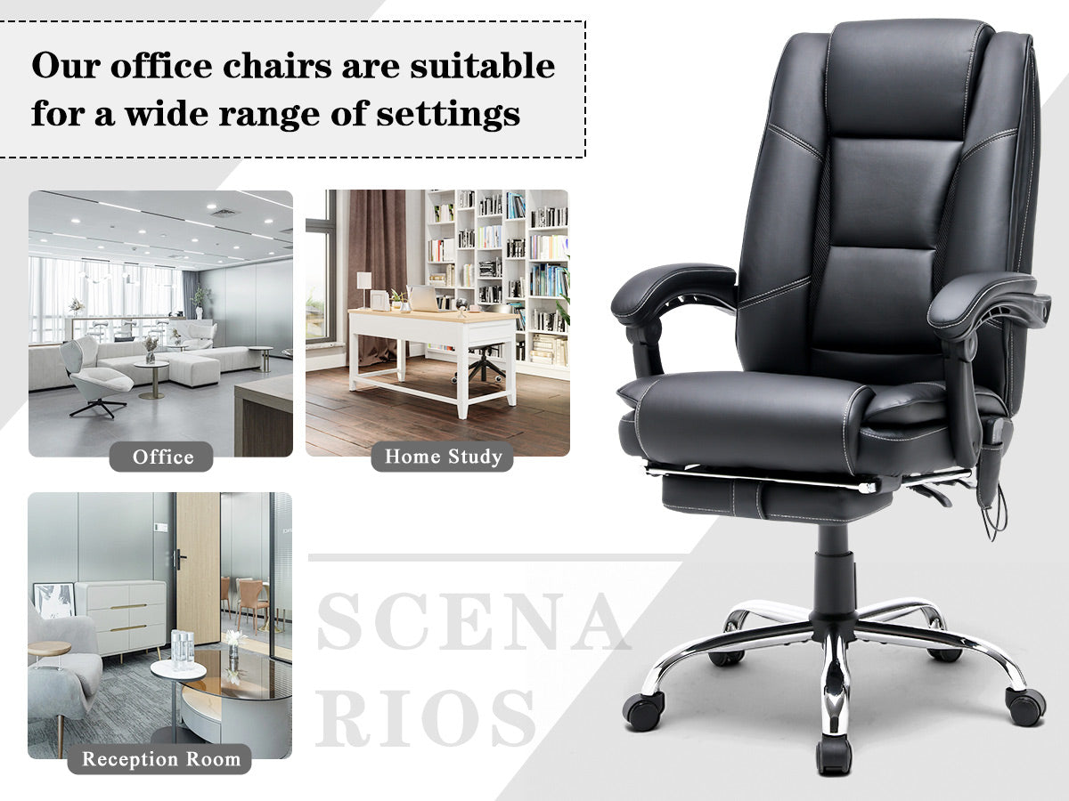 Evan High Back Luxury Leather Office Chair with Massage Function