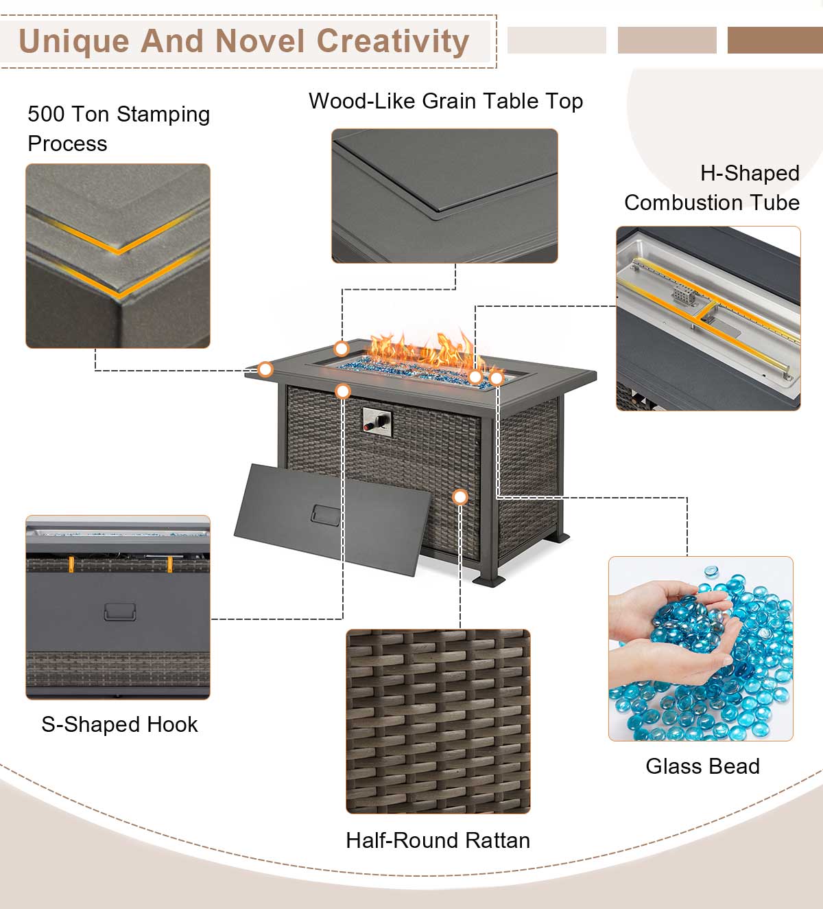 50 Inch Propane Fire Pit Table,50,000 BTU Gas Fire Pits with Aluminum Tabletop, Dark Gray