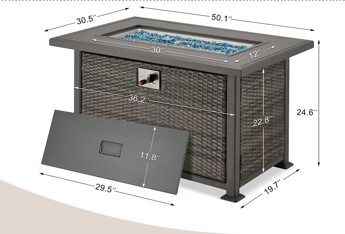 50 Inch Propane Fire Pit Table,50,000 BTU Gas Fire Pits with Aluminum Tabletop, Dark Gray