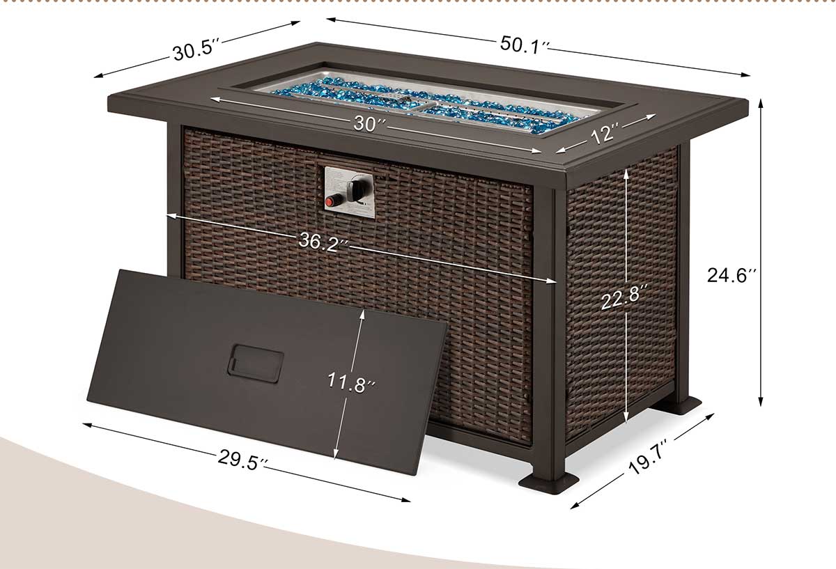 50 Inch Propane Fire Pit Table,50,000 BTU Gas Fire Pits with Aluminum Tabletop, Dark Brown