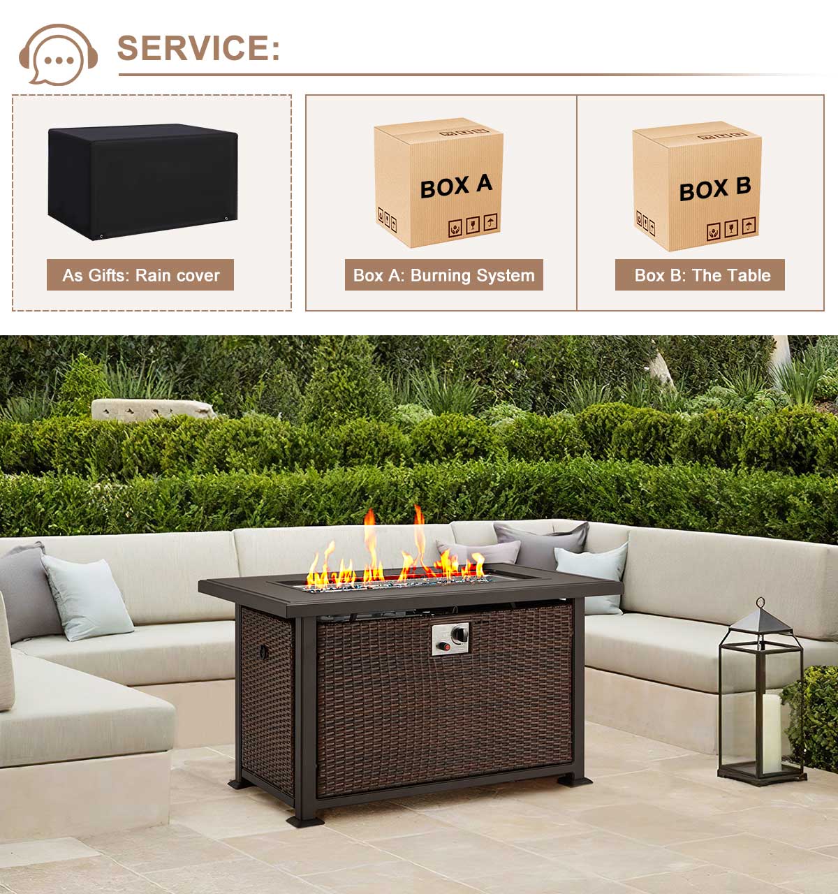 50 Inch Propane Fire Pit Table,50,000 BTU Gas Fire Pits with Aluminum Tabletop, Dark Brown