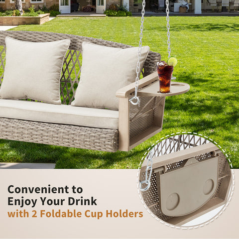 The homrest porch swing feature with two cup holders, perfect for holding drinks or snacks