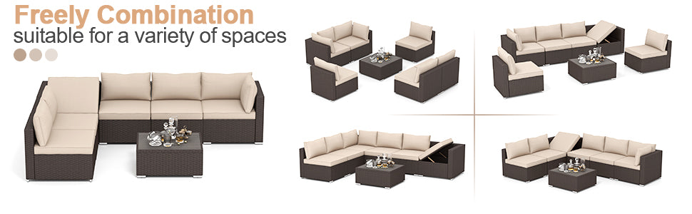 Sectional Sofa Set with Table and Cushions