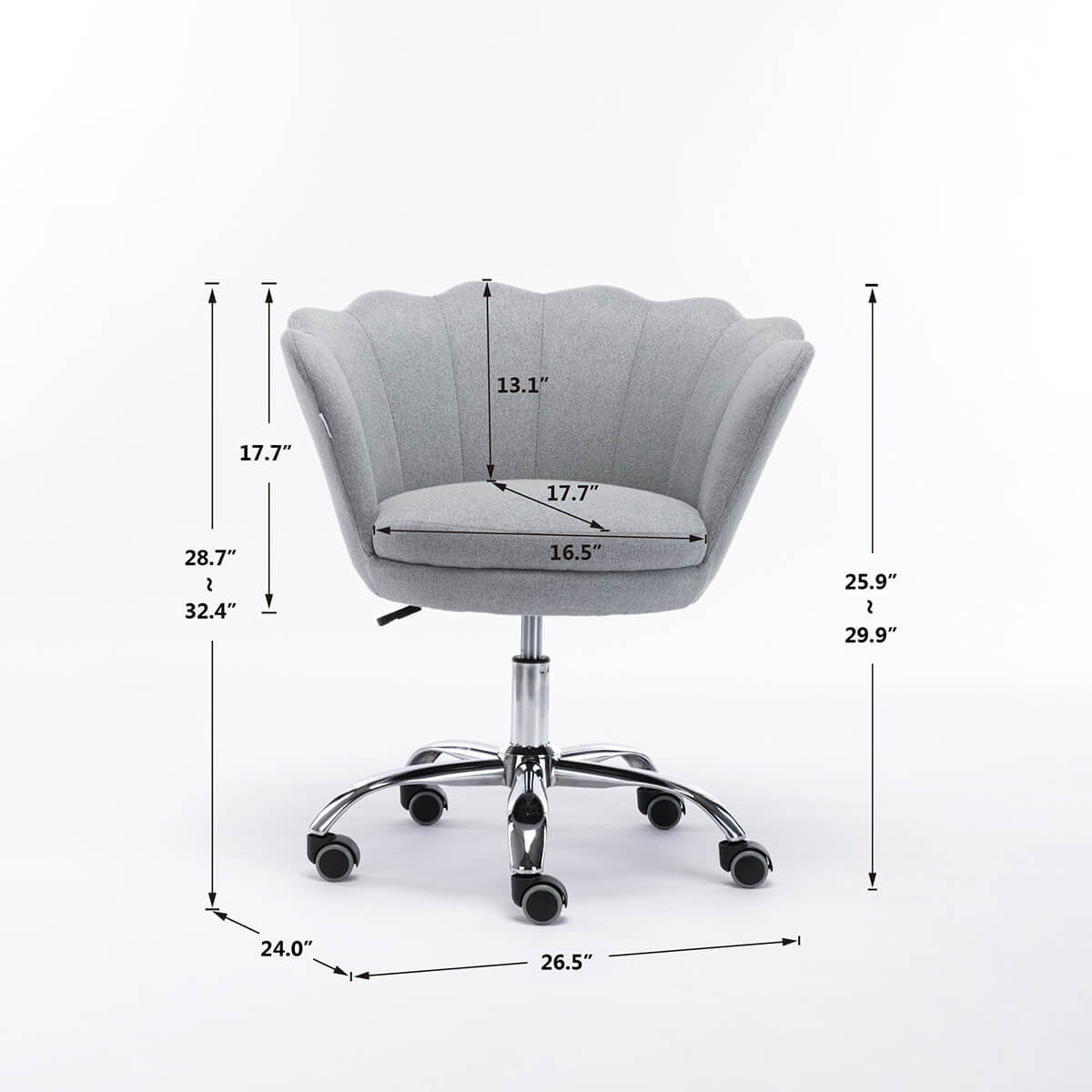 Modern Home Office Chair, Cute Velvet Upholstered Shell Chair Adjustable Swivel Vanity Chair for Women, Light Gray