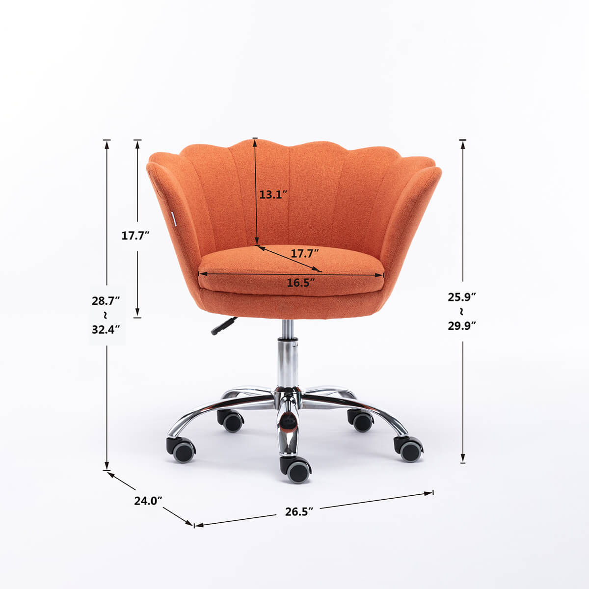 Modern Home Office Chair, Cute Velvet Upholstered Shell Chair Adjustable Swivel Vanity Chair for Women, Orange