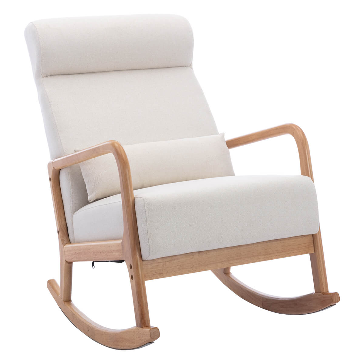 Mid-Century Upholstered Rocking Chair with Thick Padded Cushion &amp; Pillow, Glider Rocker Chair for Living Room