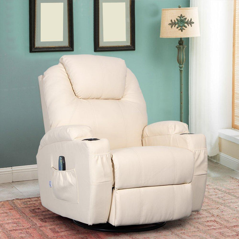 Esright Massage Recliner Chair, Heated PU Leather Rocker Recliner with