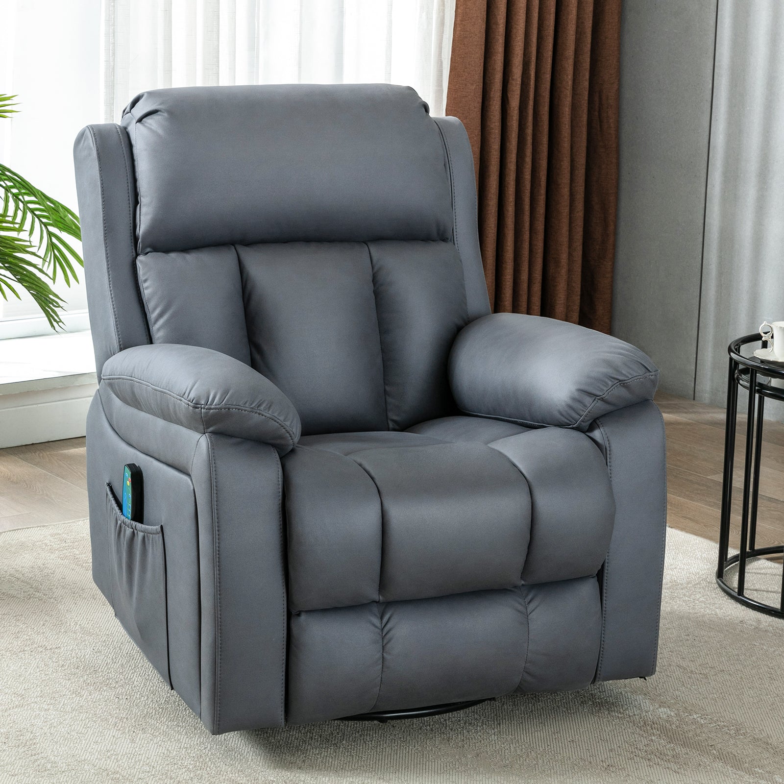 Massage Recliner Chair 360¡ã Swivel Rocker Recliner Lounge Chair, Leather Reclining Sofa with Side Pockets, Blue