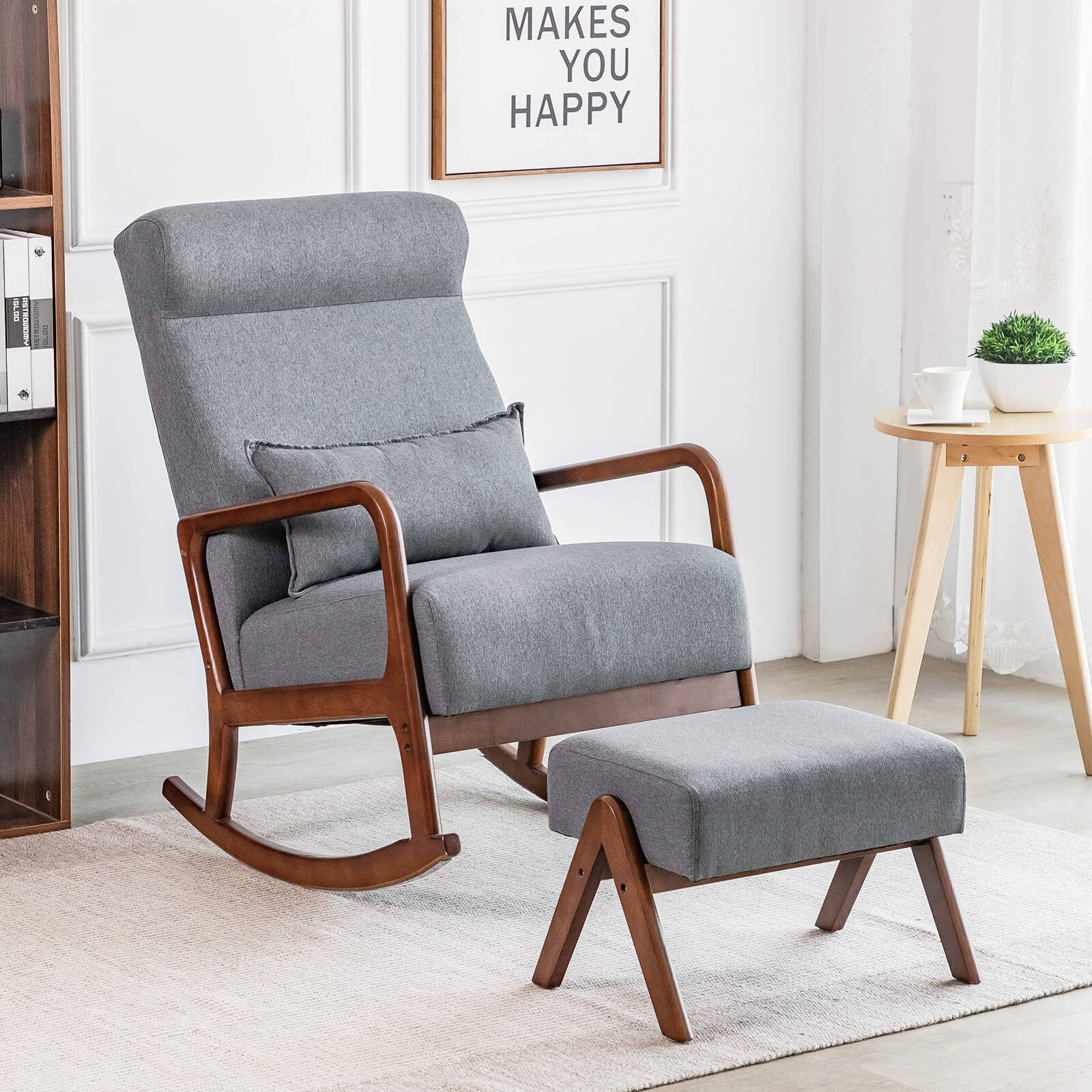 mid century rocking chair with ottoman