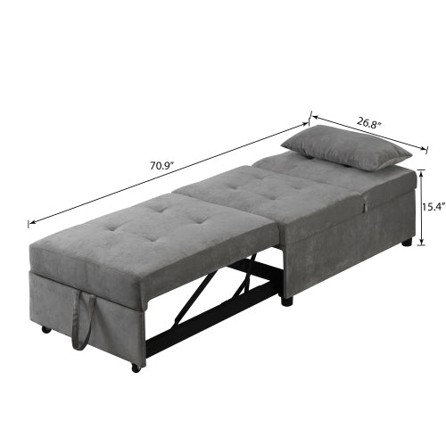 Folding Sofa Bed 4-in-1 Convertible Chair, Multi-Functional Adjustable Recliner, Grey Velvet