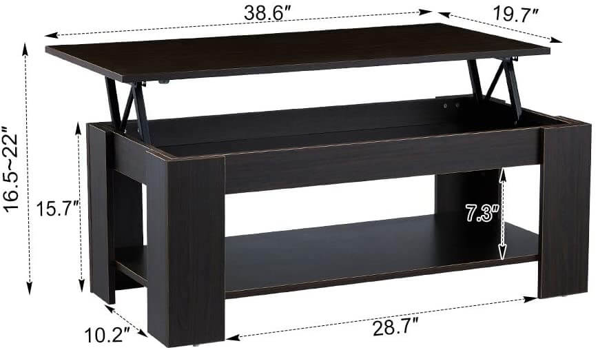 Lift Top Coffee Table with Storage, Pop-Up Cocktail Coffee Table