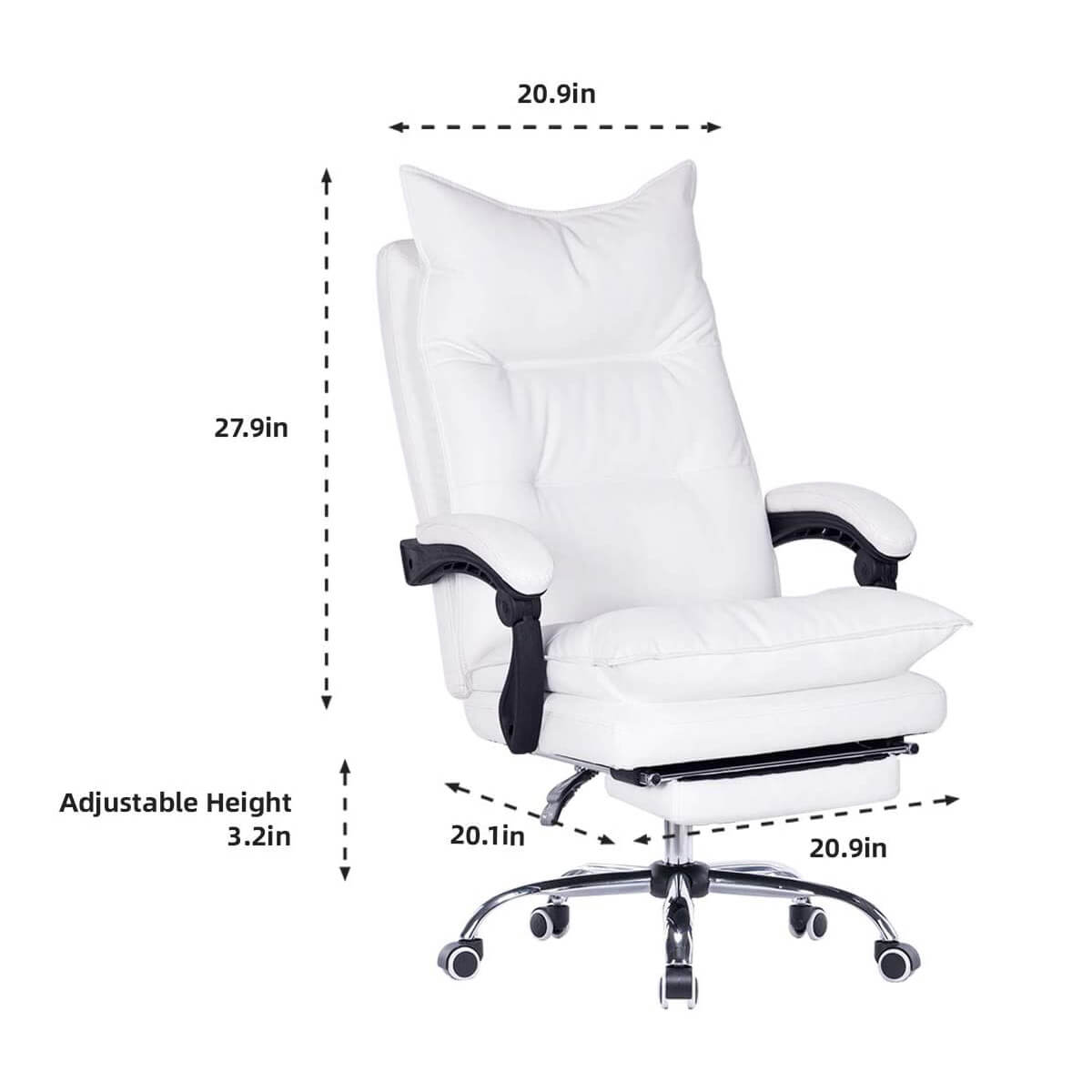 High Back Office Chair PU Leather Executive Desk Chair Ergonomic Swivel Task Chair with Footrest, White