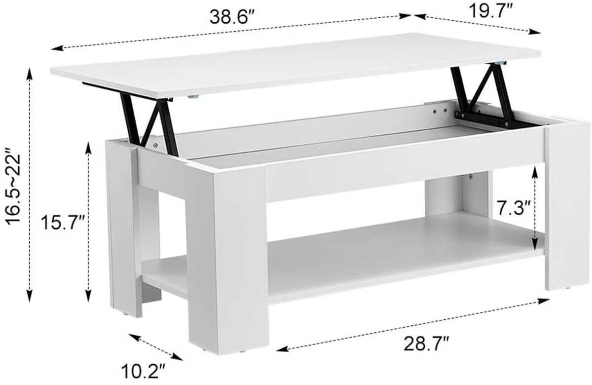 Lift Top Coffee Table, Rustic Coffee Table Lift Tabletop with Hidden Compartment, Pop-up Storage Cocktail Table with Adjustable Steel Frame