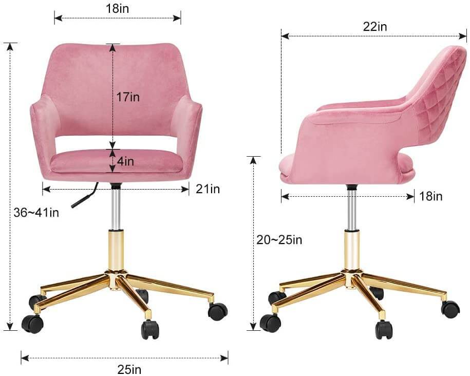 Homrest Desk Chair, Plush Velvet Office Chair for Home or Office, Pink