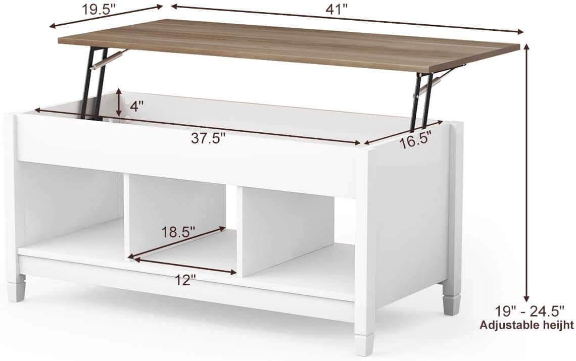 Lift Top Coffee Table Living Room Modern Pop-Up Storage Coffee Table with Hidden Compartment, White