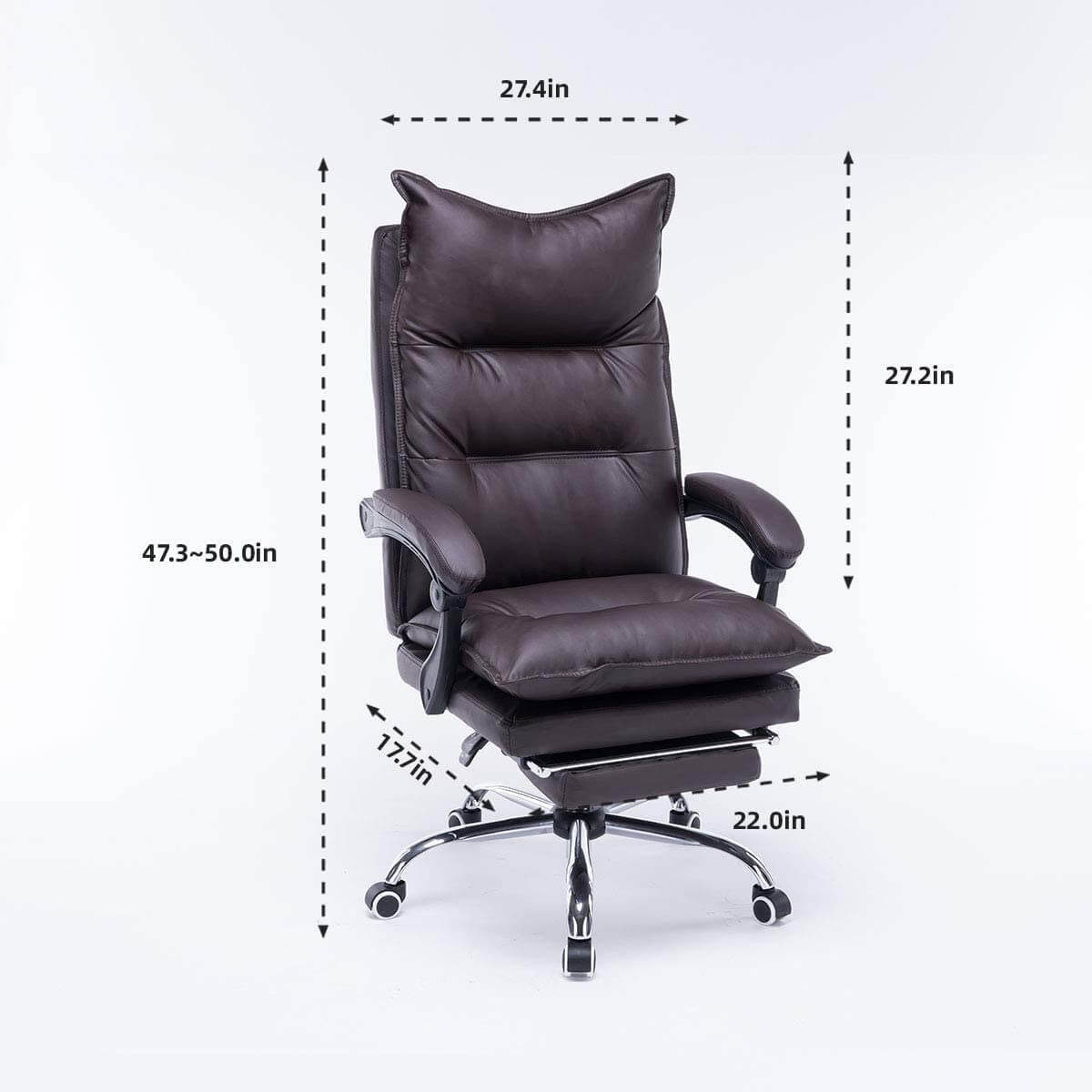 High Back Office Chair PU Leather Executive Desk Swivel Task Chair with Padded Armrests Brown