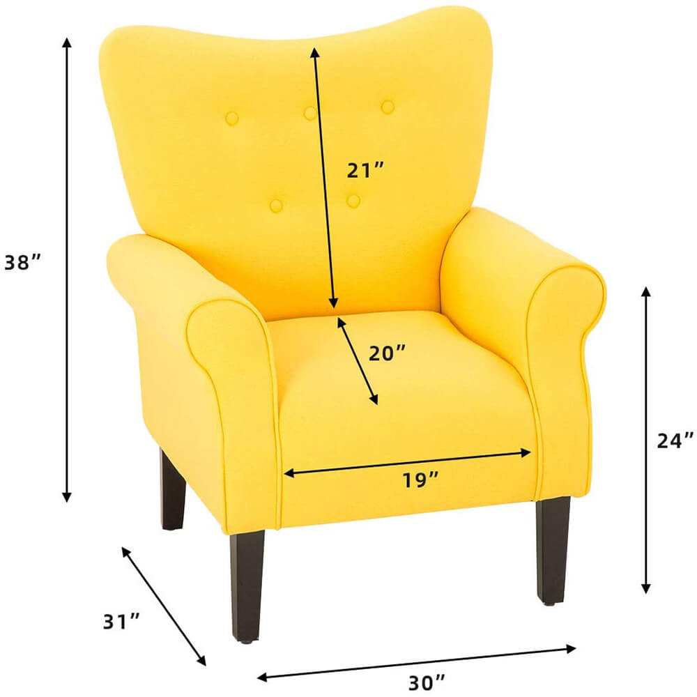 Mid Century Wingback Arm Chair, Modern Upholstered Fabric High Back Accent Chair, Yellow