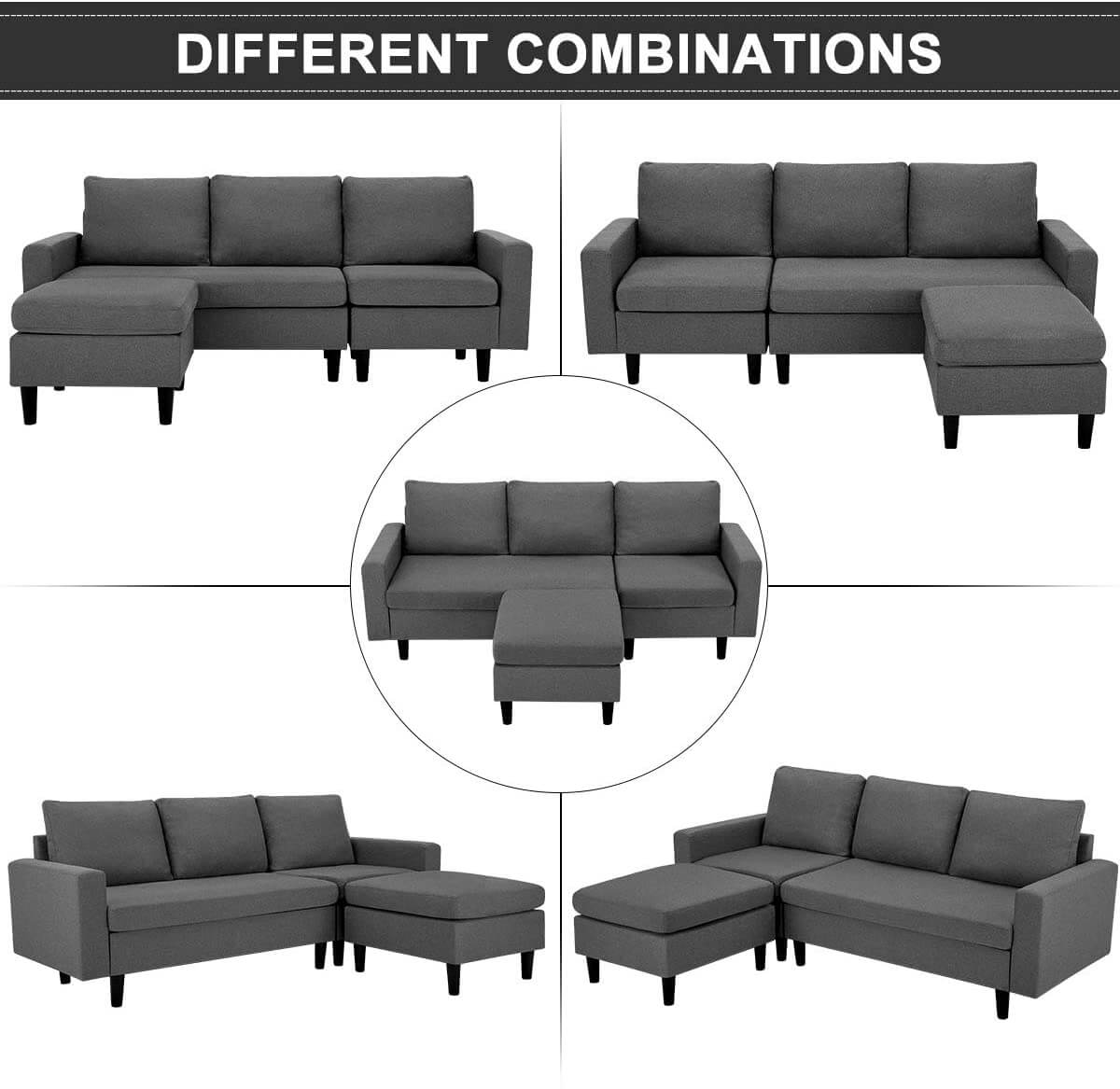 Esright Enlarged Convertible Sectional Sofa Couch, 3-seat Sofa Couch ...