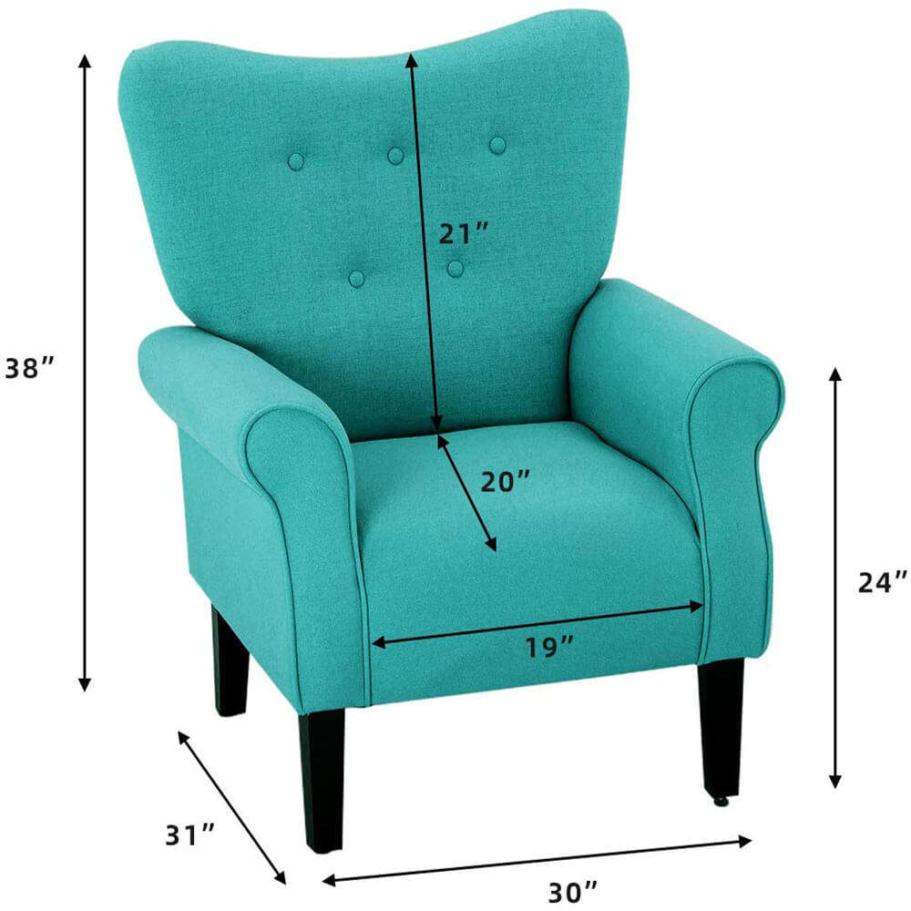 Mid Century Wingback Arm Chair, Modern Upholstered Fabric High Back Accent Chair, Tiffany Blue