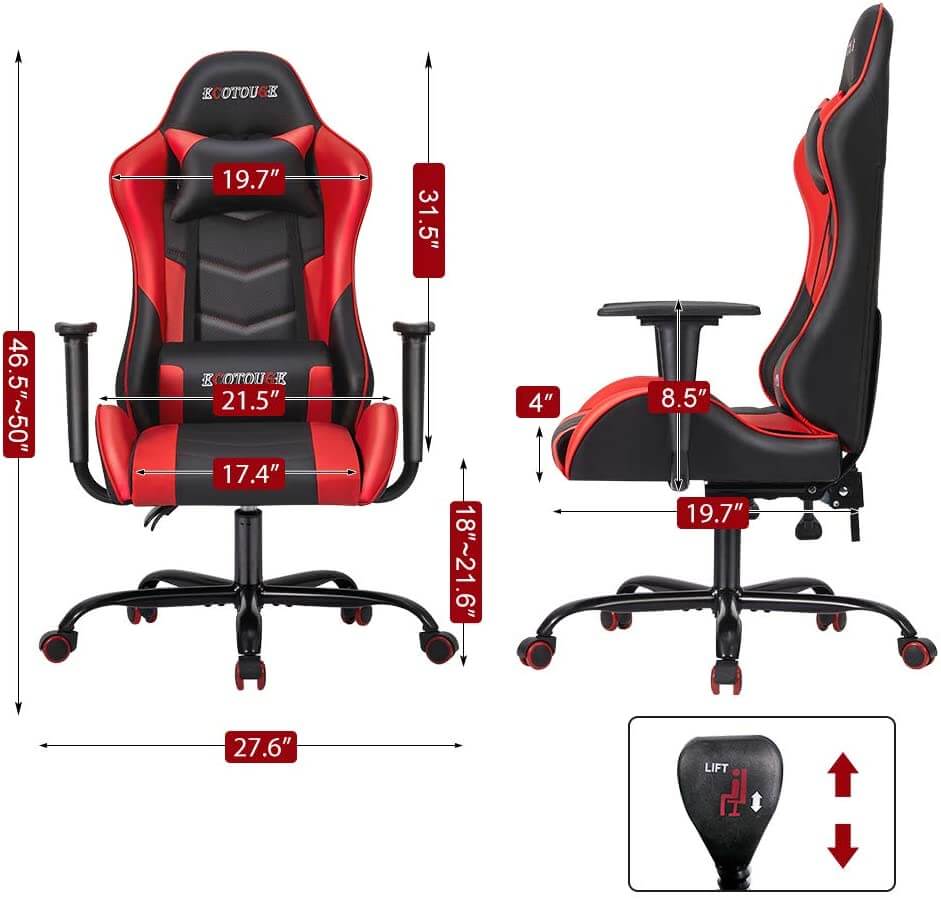 HOMREST PC Gaming Chair Massage Ergonomic Office Desk Chair Racing PU Leather Recliner Swivel Rocker with Headrest and Lumbar Pillow, Red
