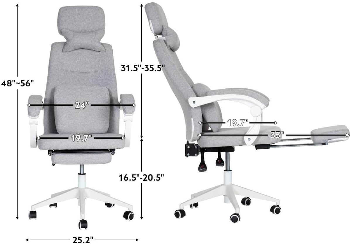 High Back Adjustable Ergonomic Office Chair with Footrest & Lumbar Support, Gray