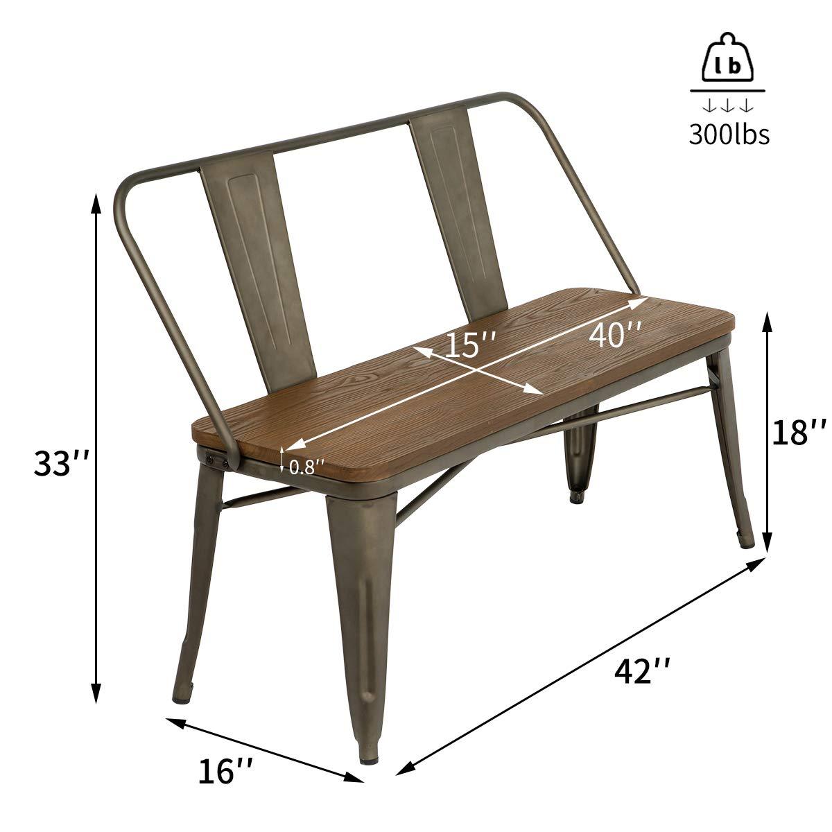 Metal Bench Industrial Mid-Century 2 Person Chair with Wood Seat,Dining Bench with Floor Protector