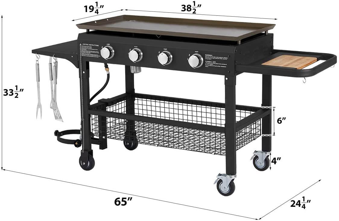 4-Burner Propane Gas Grill with Steel Griddle Flat Top 48000BTU with Foldable Legs