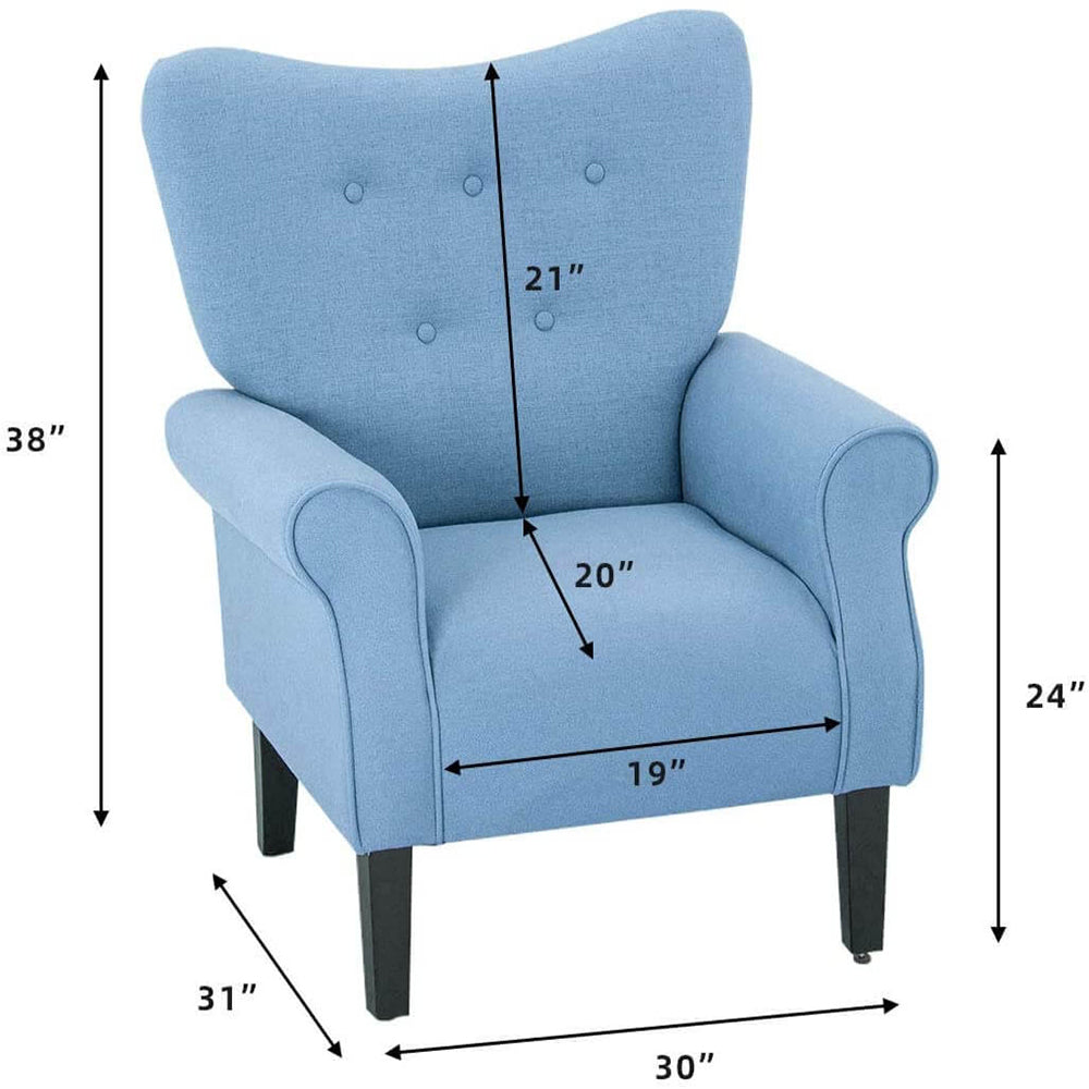 Mid Century Wingback Arm Chair, Modern Upholstered Fabric High Back Accent Chair, Blue