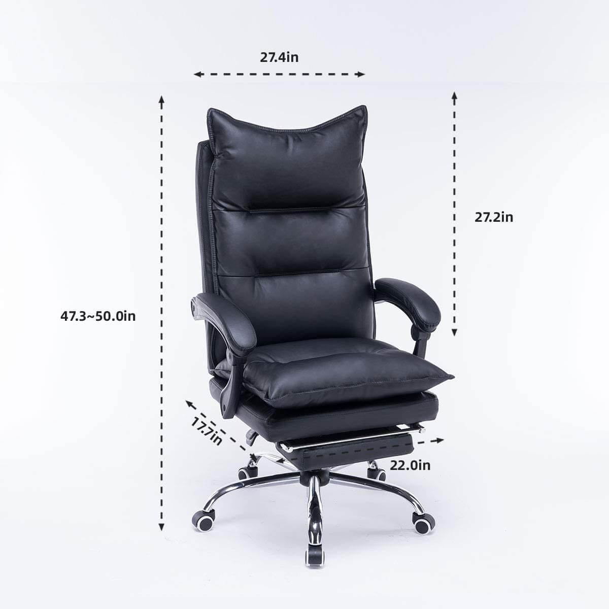 High Back Office Chair PU Leather Executive Desk Swivel Task Chair with Padded Armrests Black