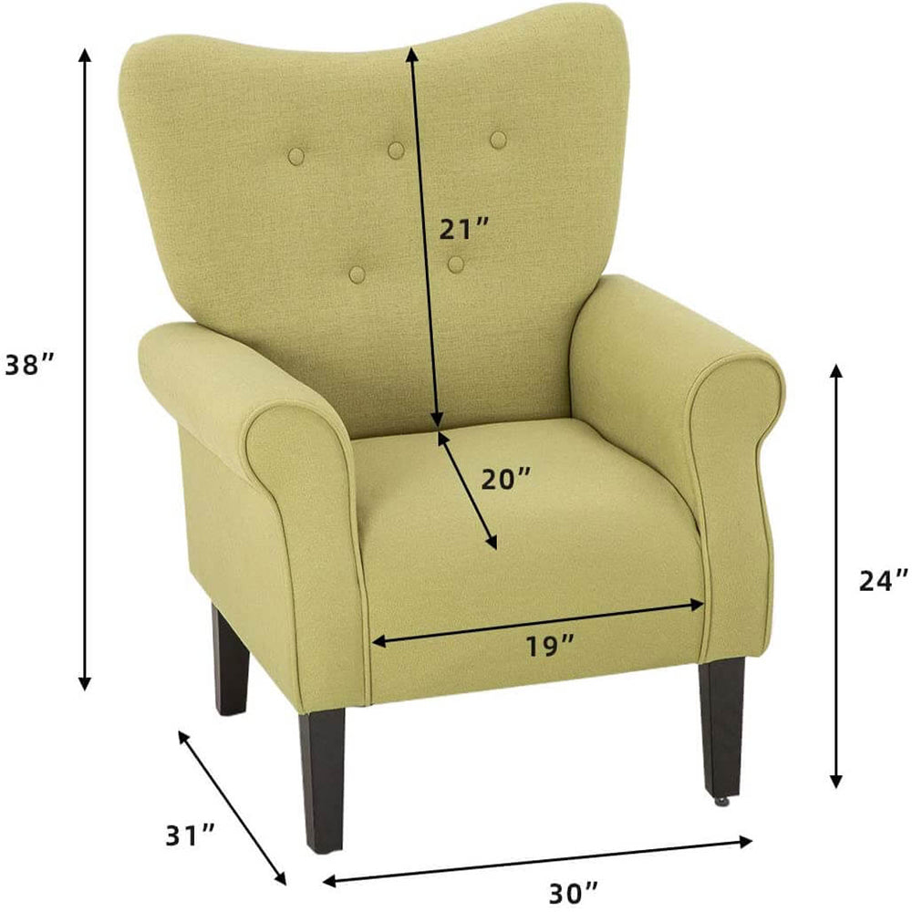 Mid Century Wingback Arm Chair, Modern Upholstered Fabric High Back Accent Chair, Green