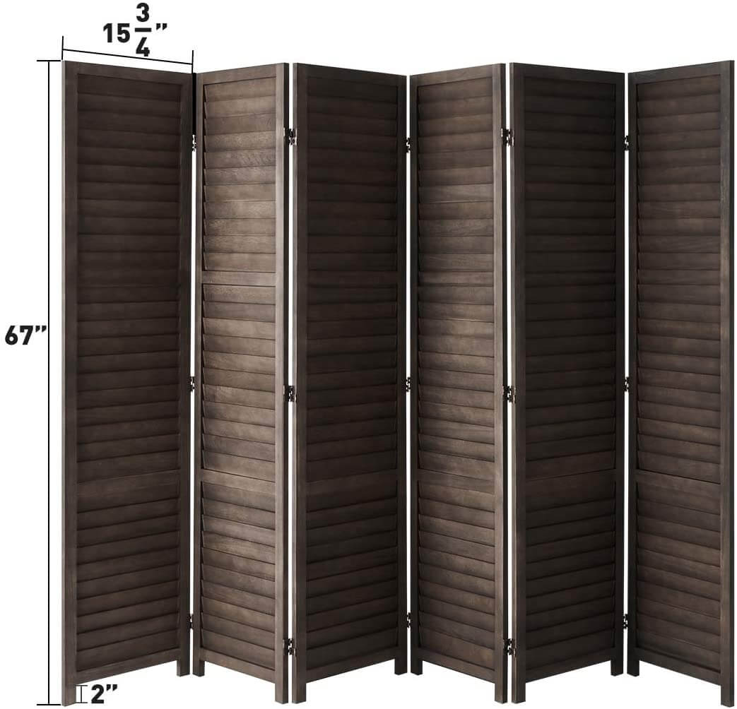 6 Panel Folding Bamboo Privacy Screen Room Divider for Office, Bedroom, Dark Brown