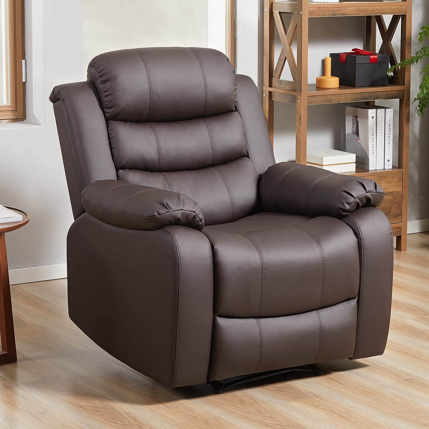 Homrest Breath Leather Manual Wall Hugger Recliner Single Chair, Brown