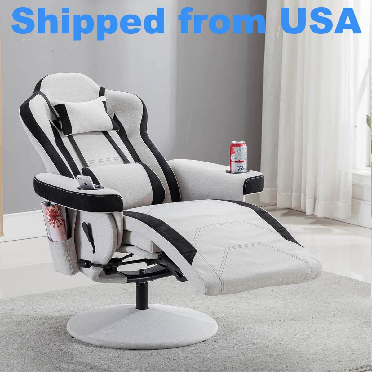 Gaming Recliner, Best Reclining Gaming Chair Racing Style with Cup Hol