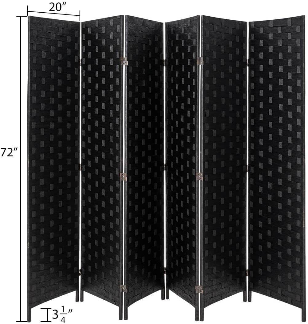 6 Panel Folding Bamboo Privacy Screen Room Divider for Office, Bedroom, Black