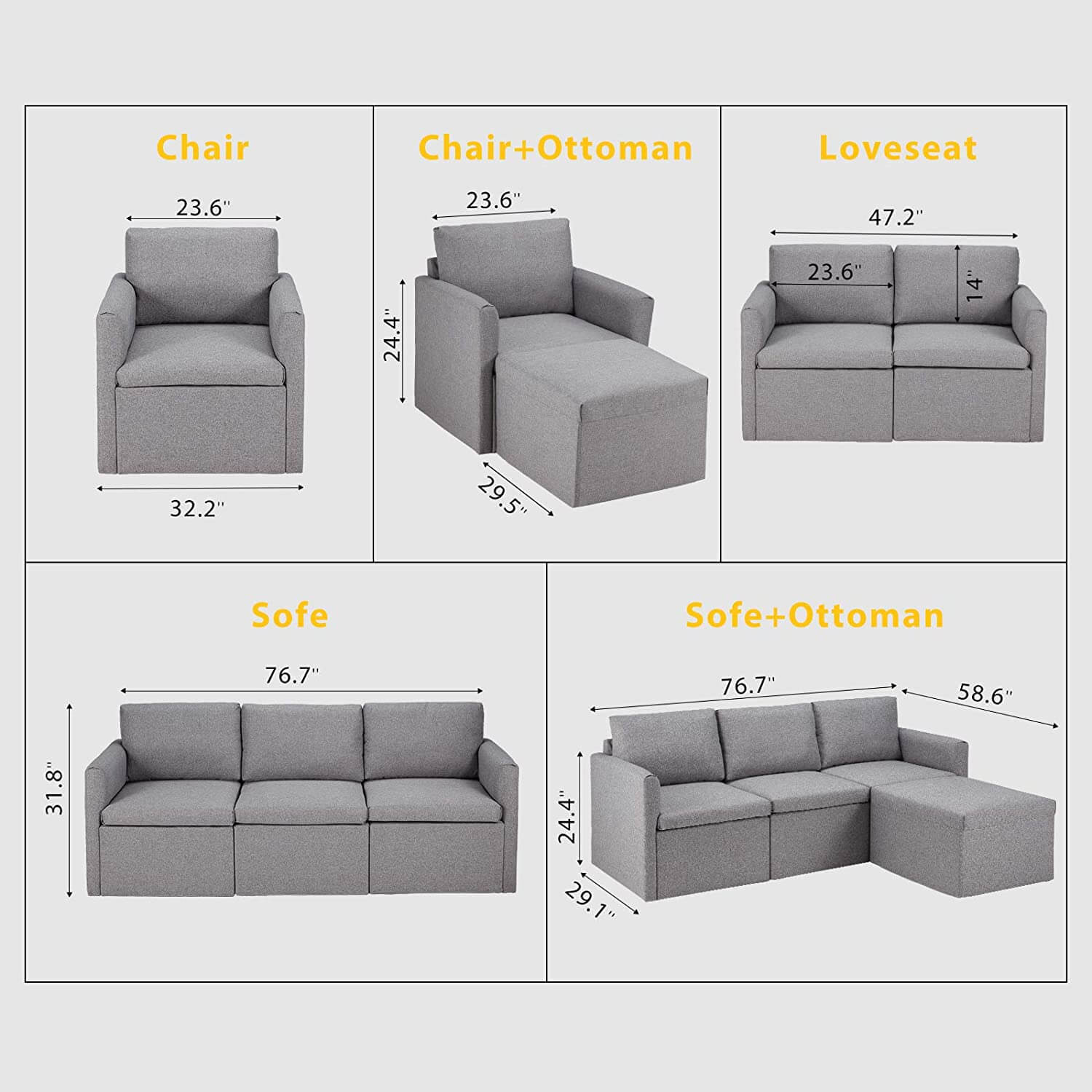 L-Shaped Convertible Sectional Sofa Couch with Reversible Chaise, Gray