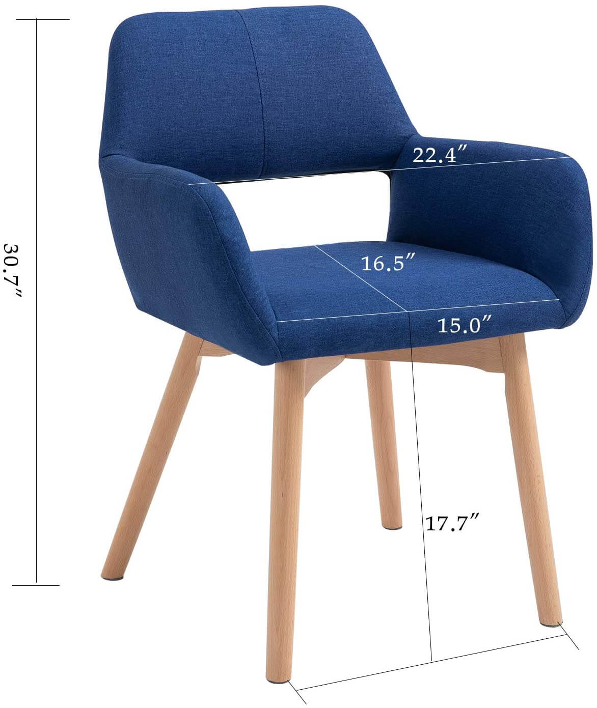 Modern Living Dining Room Accent Arm Chairs, Fabric Mid-Century Upholstered Seat with Solid Wood Legs, Blue