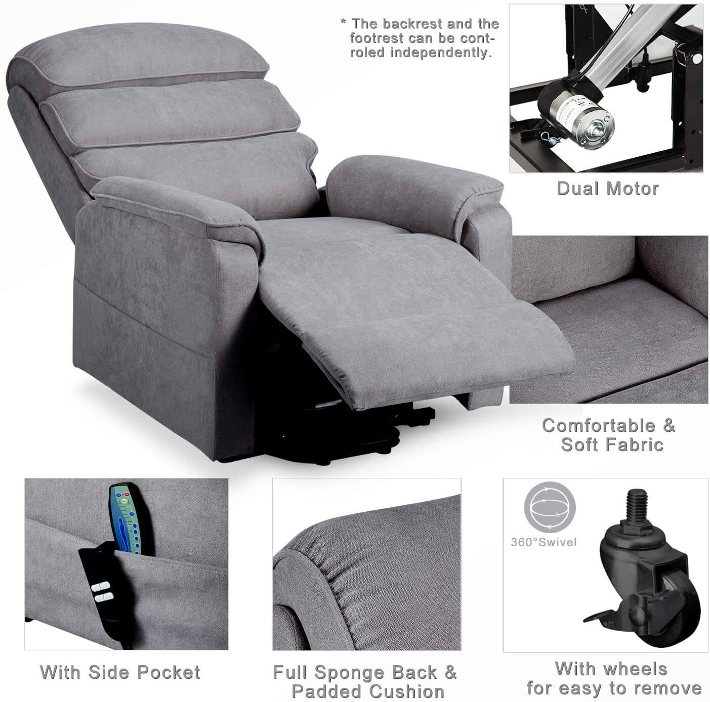 Esright Dual Motor Electric Power Recliner Lift Chair, Linen Fabric ...