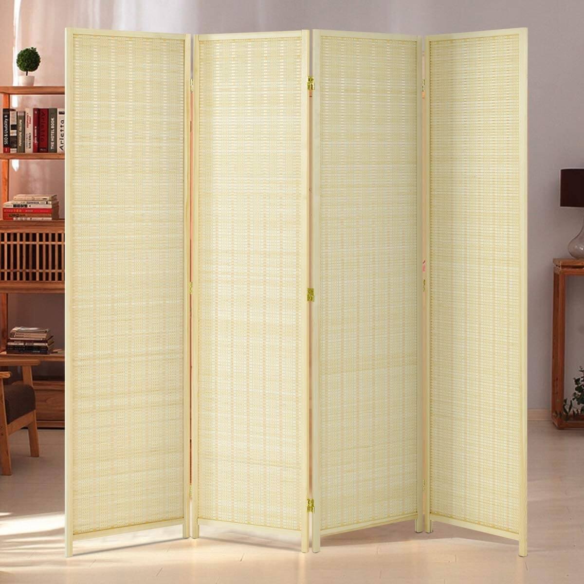 Esright 4 Panel Bamboo Room Divider, 6 Ft Tall Folding Privacy Screen ...