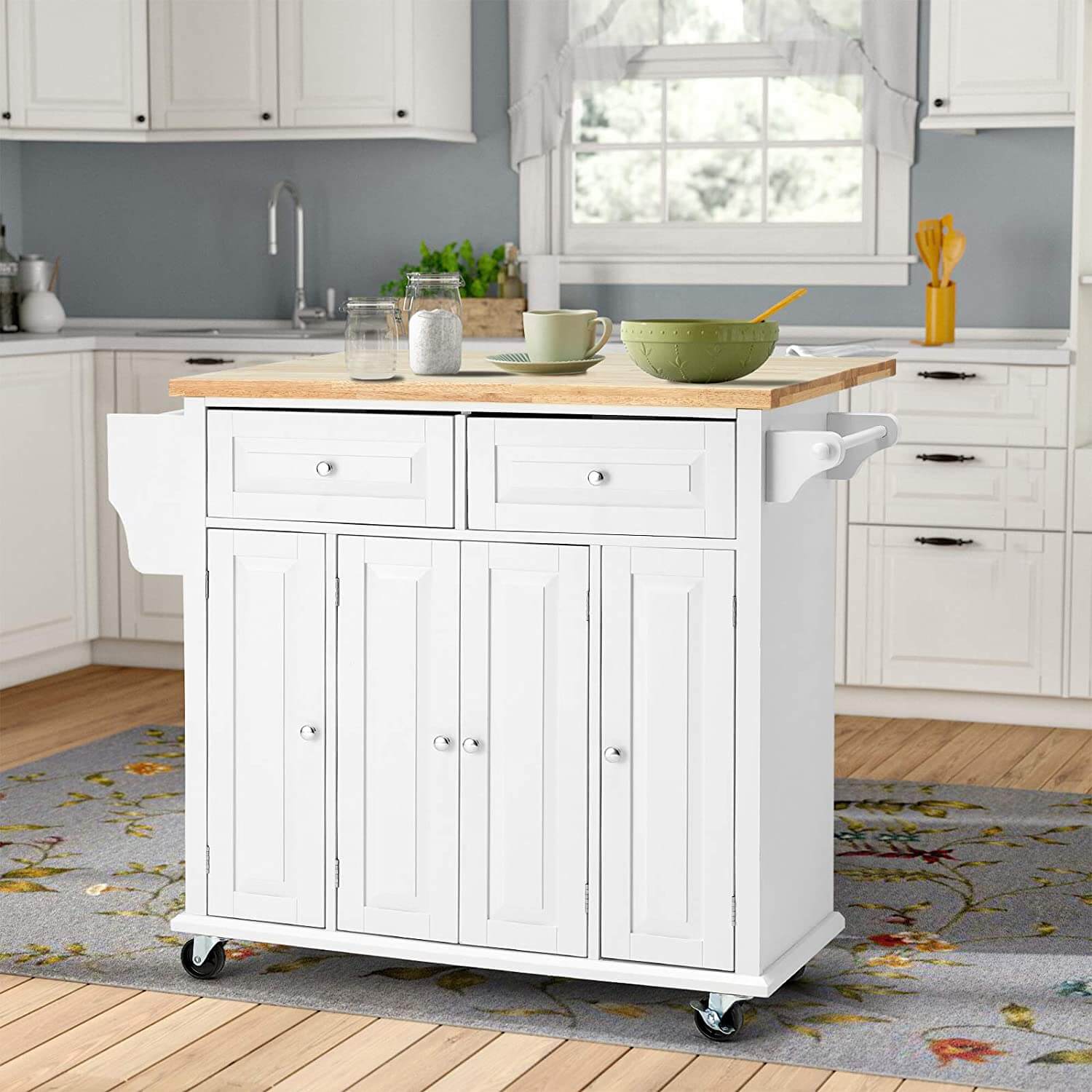 Rolling Kitchen Island Cart with Storage, Kitchen Cart with Drop-Leaf ...